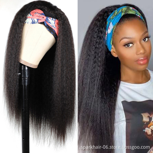 Headband Wigs Virgin Water Wave 150%Density Straight Human Hair Wig for Black Women Machine Made Wig Wholesale Vendors